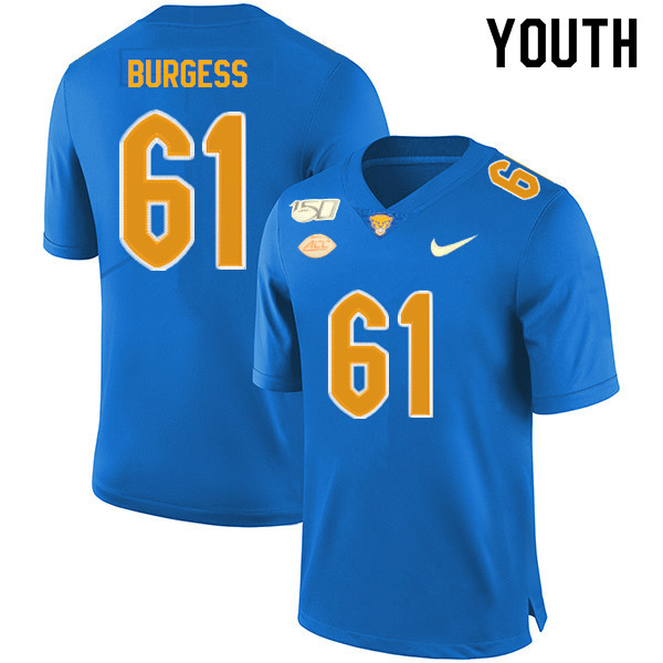 2019 Youth #61 Brian Burgess Pitt Panthers College Football Jerseys Sale-Royal